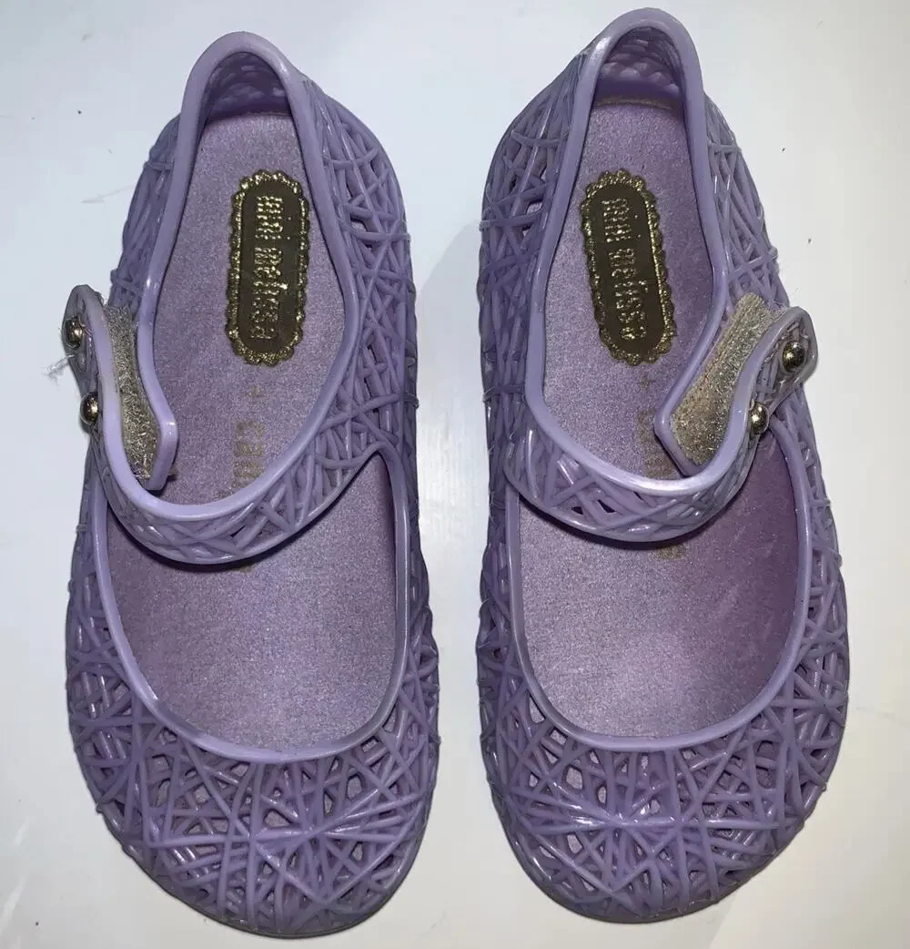 Mini Melissa Campana Zig Zag Girls Size 6 Purple Jelly Mary Jane Shoes